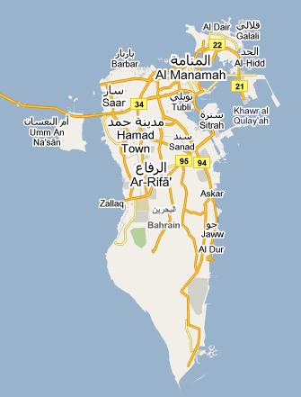 map of bahrain region. Map of Bahrain (Google)
